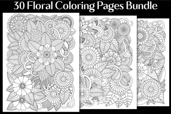 0 Floral Coloring Pages Bundle for Adult: Graphics & Coloring Pages Amp