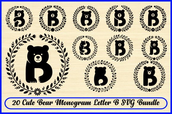 20 Cute Bear Monogram Letter B Bundle: Graphics & Illustrations