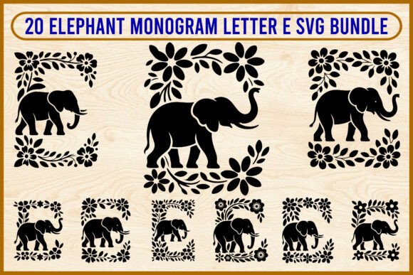 20 Elephant Monogram Letter E SVG Bundle: Graphics & Illustrations
