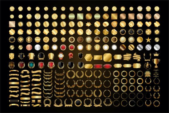 236 Golden Decorative Emblem Label Set: Graphics for Crafts
