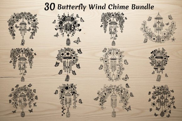 30 Butterfly Wind Chime Bundle: Graphics for Crafts Brands