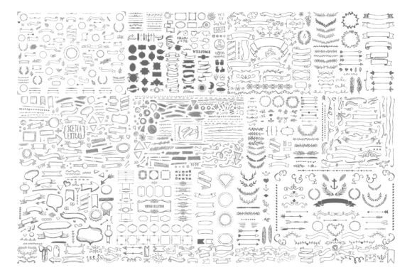 998 Hand Drawn Frames, Banners Ribbons Graphics