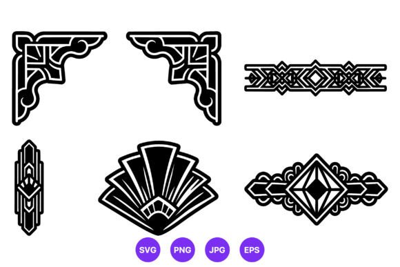 Art Deco Black Corner Border Elements: Graphics & Illustrations