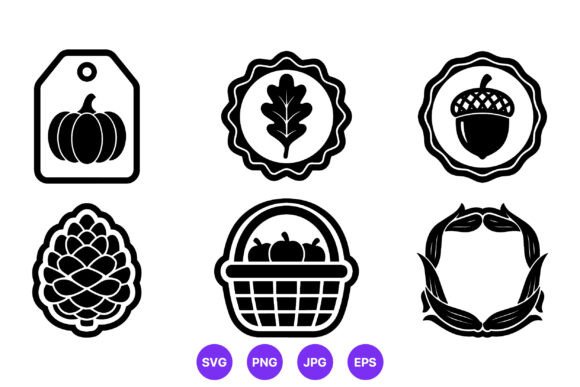 Autumn Icons Vector Set: Black & White Graphics