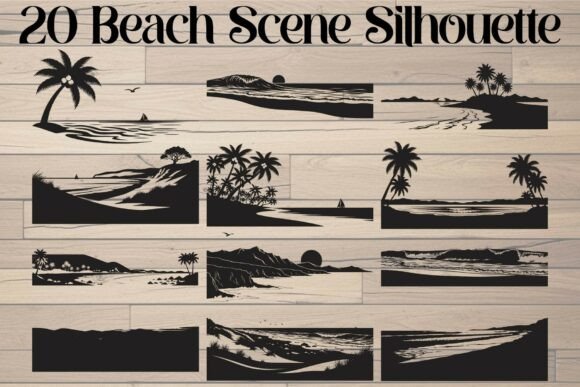 Beach Scene Silhouette Graphics for Crafts & Branding