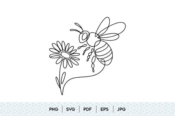 Bee and Flower One Line SVG: Clean Graphics & Illustrations
