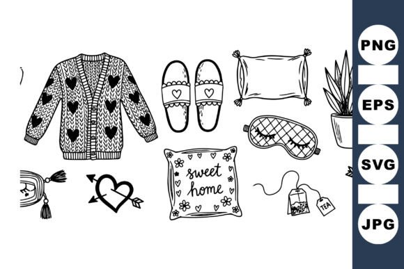 Cozy Home Doodle Clipart Set: Graphics for Crafts & Local Branding