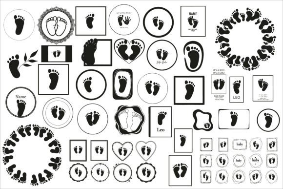 Cute Baby Footprint Frame Graphics for Crafts