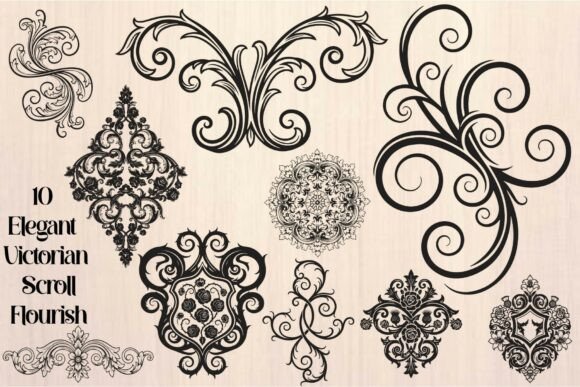 Elegant Victorian Scroll Flourish Graphics for Crafts