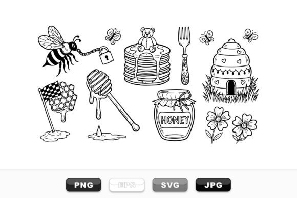 Honey Bee Doodle Clipart Set