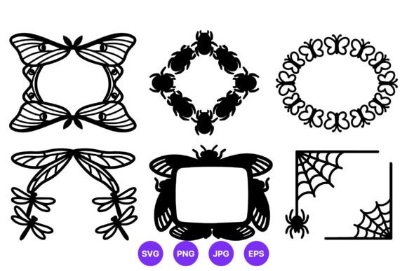 Insect Frames Black White Vector Art: Graphics & Illustrations