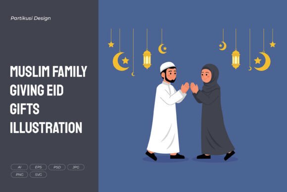 Muslim Family Giving Eid Gifts