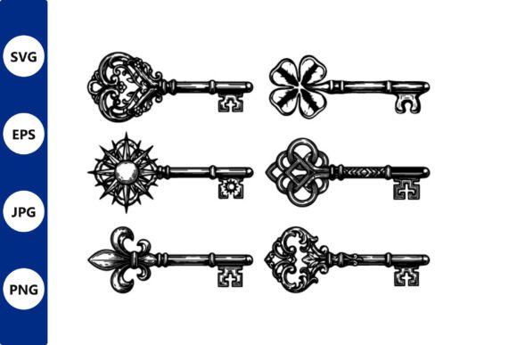 Ornate Keys Clipart Set: Graphics for Elegant Crafts