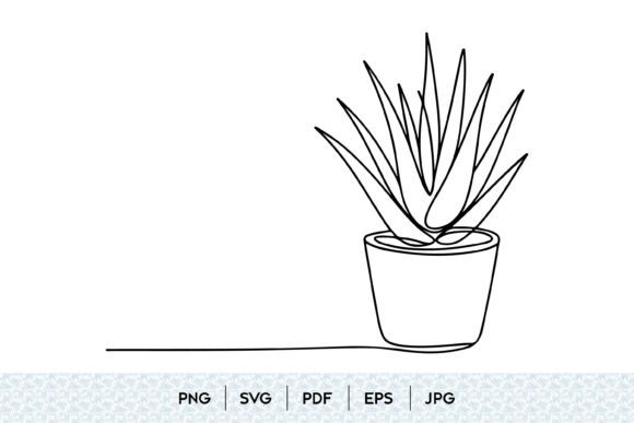 Potted Aloe Vera Line Art SVG: Clean Graphics & Illustrations