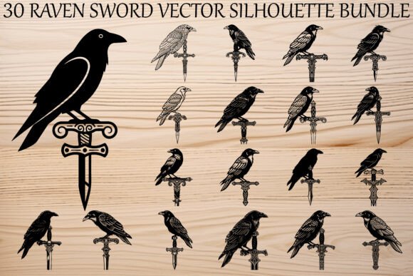 Raven Sword Silhouette Bundle: Graphics & Illustrations for Gothic Crafters