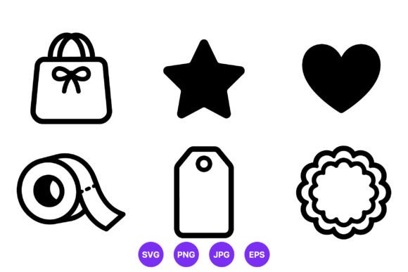 Shopping Bag Star Heart Tape Tag Icons: Graphics & Illustrations