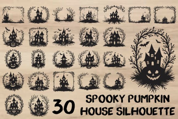 Spooky Pumpkin House Silhouette: Graphics for Crafts