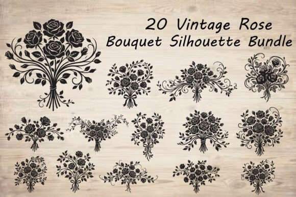 Vintage Rose Bouquet Silhouette Graphics for Crafts