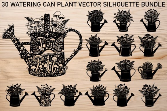 Watering Can Plant Silhouette Bundle