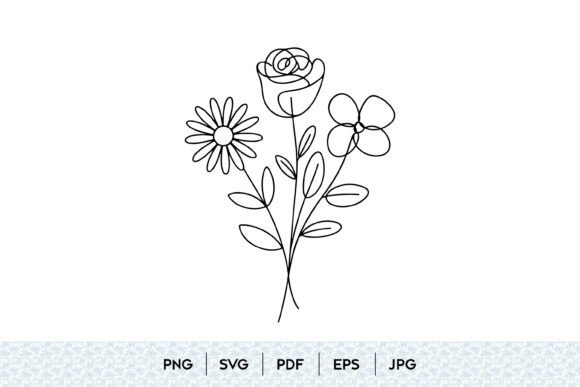 Wildflower Bouquet Line Art SVG: Editorial Graphics & Illustrations